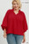Red Textured Scallop Hem Plus Top