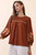 Terracotta Embroidered Sleeve Peasant Top