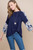 Navy Chiffon Bubble Sleeve Twist Top