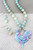 Blue Floral Rooster Necklace & Earrings Set