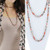 60" Coral & Crystal Beads Necklace
