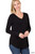 Black Vneck Long-sleeve Round Hem Top