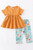 Girls' Mustard Floral Ruffle Capri Set