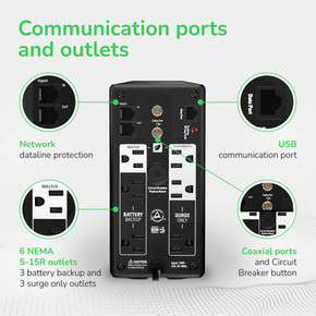 Communication ports and outlets on the APC BR700G Back-UPS Pro Communication ports and outlets on the APC BR700G Back-UPS Pro