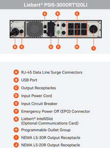 Rear panel of the PSI5-3000RT120LIN Lithium-Ion Line Interactive UPS Rear panel of the PSI5-3000RT120LIN Lithium-Ion Line Interactive UPS