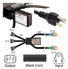 uATS LV - 2x 5-15 Input (6ft Cords) to 3x C13 Output (1ft Cords) - 120V (1-3 Phase)