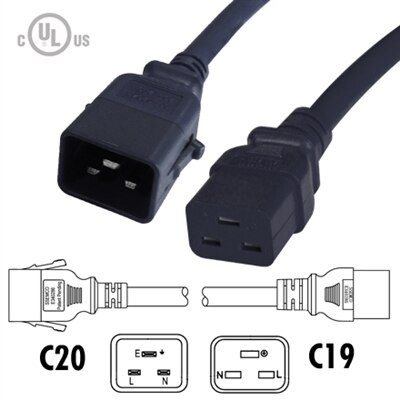 PWR-9TJL-02XX-YYYF P-Lock C20 to C19 Locking Power Cord (12AWG