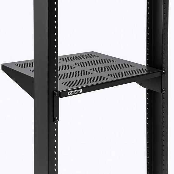 The Gruber 34-105100 19" Cantilever Shelf mounted in a rack