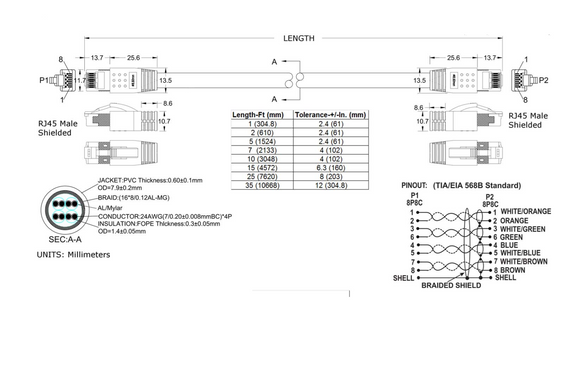 CAT8 Patch Cord detail drawing