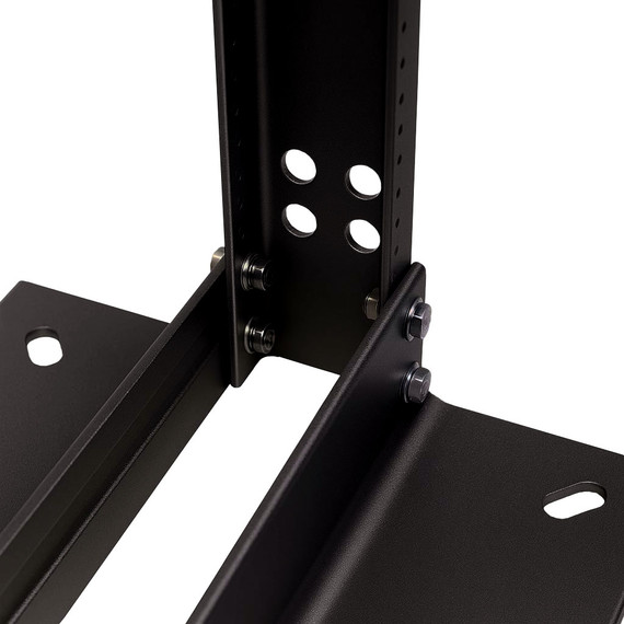 Bottom Detail of the 34-100804 4' Two Post Aluminum Network Rack showing inside channel