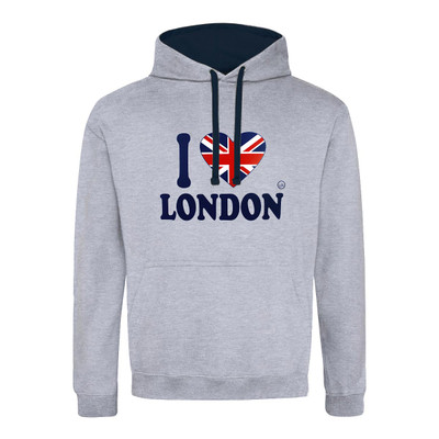 I Love London Union Jack Heart Contrast Hoodie