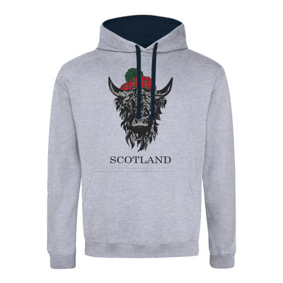 Scotland Highland Cow with Hat Contrast Hoodie