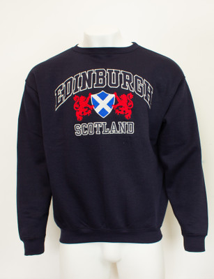 Edinburgh Harvard text Embroidered Applique Adult Sweatshirt Navy with 2 Red Lions