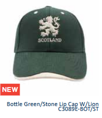 C3089E-BOT/ST Bottle Green/Stone Lip Cap W/Lion