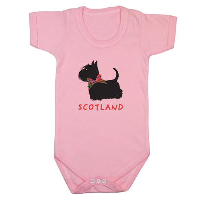 Scottie Dog Tartan Bow Baby Short Sleeve Bodysuit