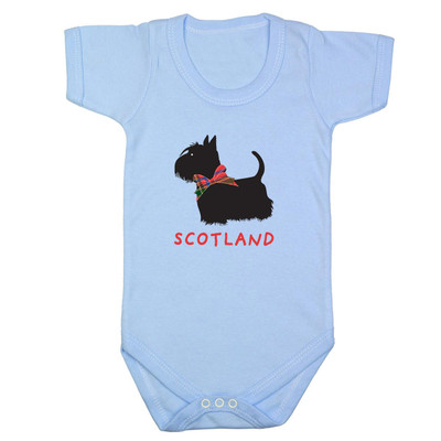 Scottie Dog Tartan Bow Baby Short Sleeve Bodysuit