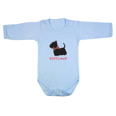 Scottie Dog Tartan Bow Baby Long Sleeve Bodysuit