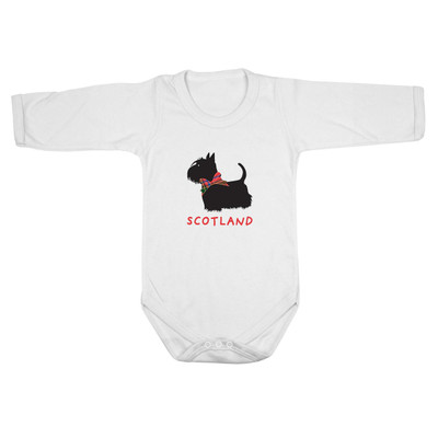 Scottie Dog Tartan Bow Baby Long Sleeve Bodysuit