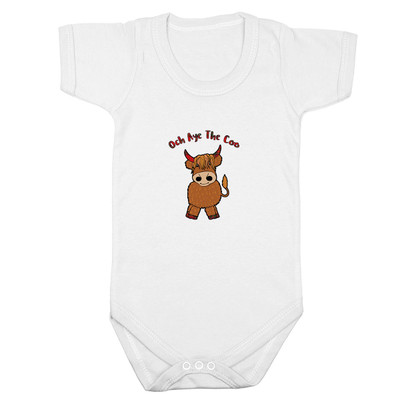 Och Aye The Coo, Highland Cow Baby Short Sleeve Bodysuit