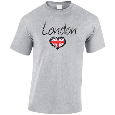 (DP)#Distressed London with Union Jack Heart T-Shirt