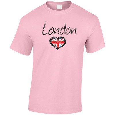 (DP)#Distressed London with Union Jack Heart T-Shirt