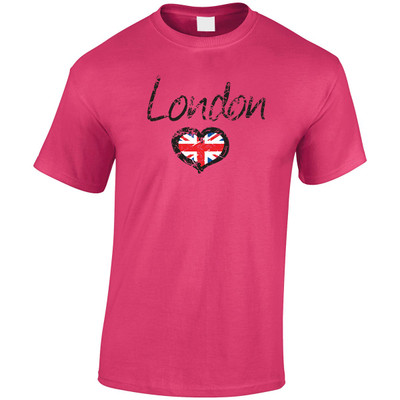 (DP)#Distressed London with Union Jack Heart T-Shirt