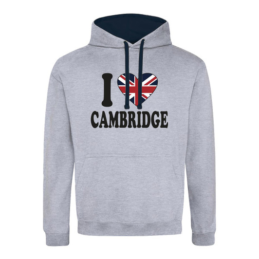 I Love Cambridge Union Jack Heart (Black) Contrast Hoodie