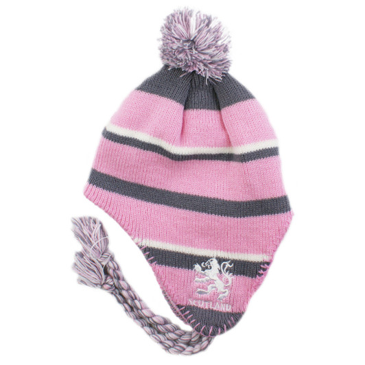 C3150E-PI/GRY Lion Peruvian Hat w/Tassels - Pink/Grey/White