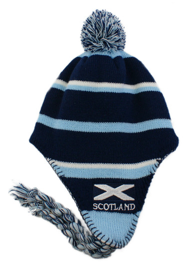 C3172E Kids Saltire Peruvian Hat w/Tassels - Navy/Sky/White