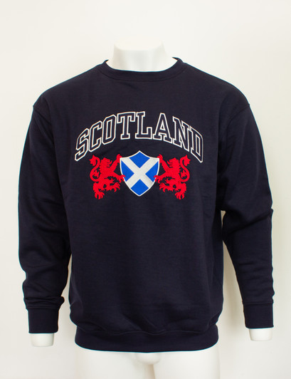 Scotland Harvard Text Embroidered Applique Adult Sweatshirt Navy with 2 Red Lions