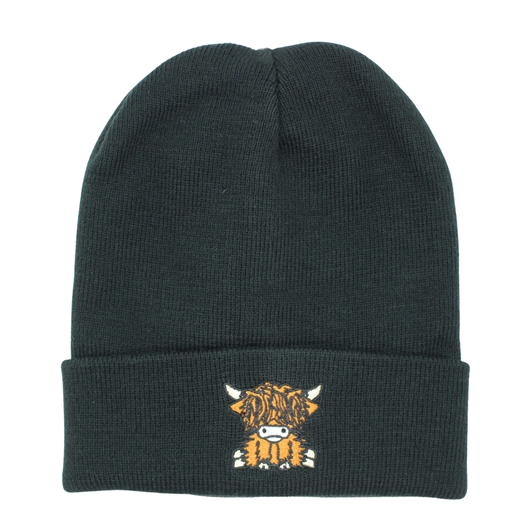 Highland Coo Embroidered Beanie Black