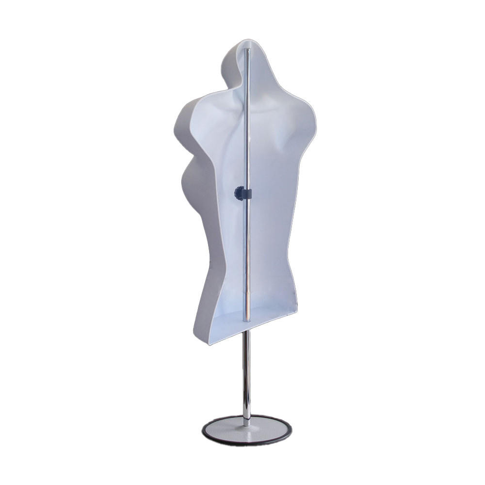 Torso Female + Male w/Metal Base Body Mannequin Forms Set 19 to 38 Height (Waist Long) for S-M Sizes - White