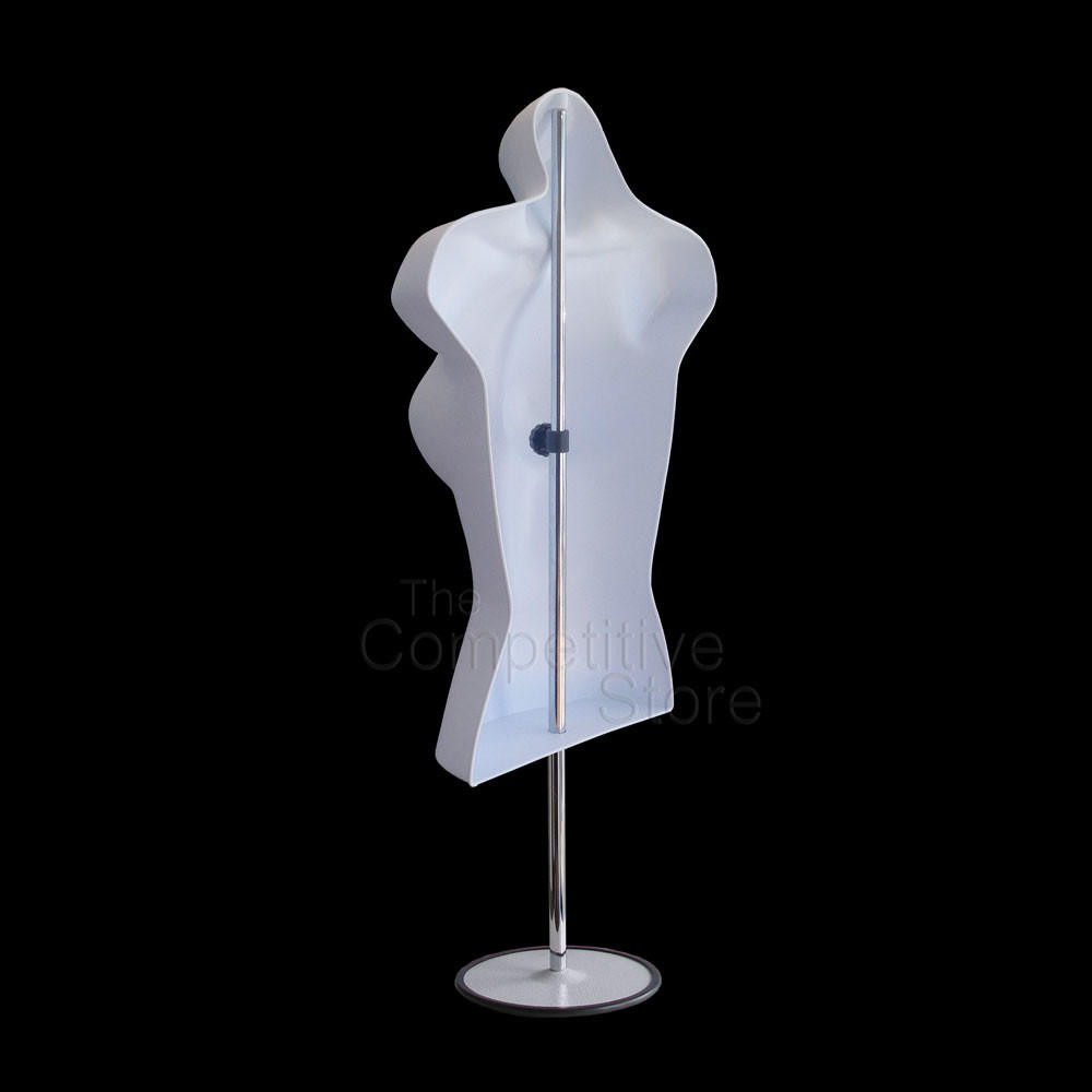 Torso Female + Male w/Metal Base Body Mannequin Forms Set 19 to 38 Height (Waist Long) for S-M Sizes - White