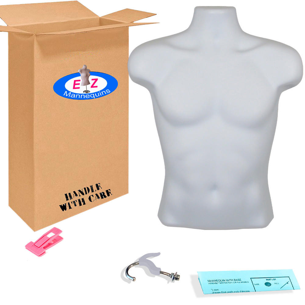 Male + Female Mannequin Torsos FLESH + 2 Stands + 2 Hooks for Hanging