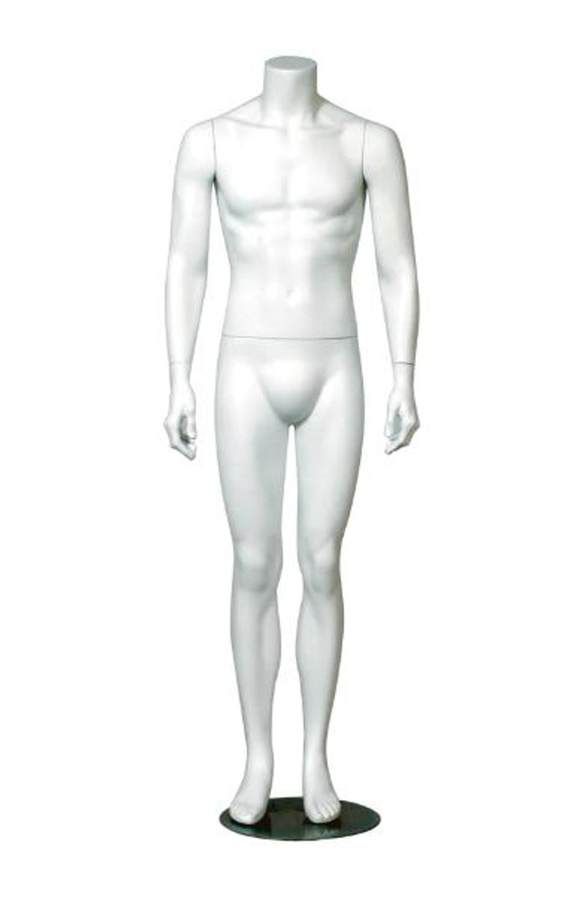 Full Body Male Mannequin In White - Arms Beside The Body