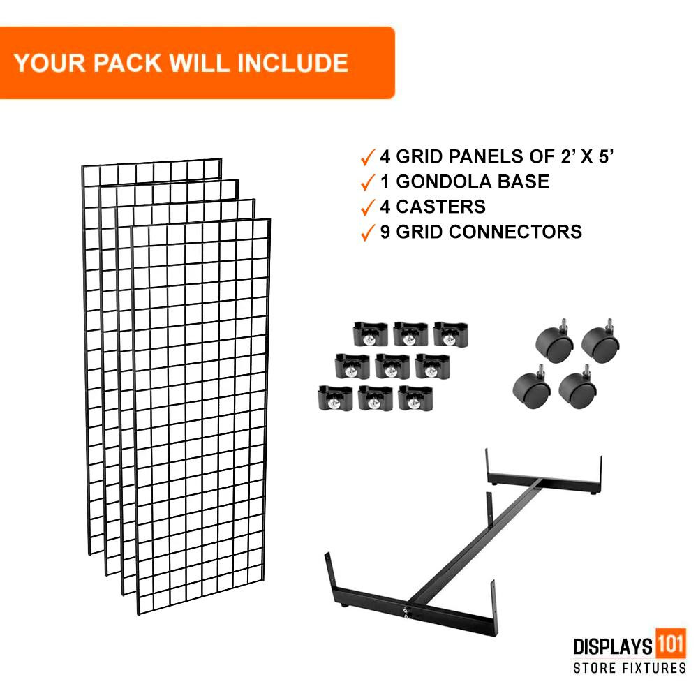 Gridwall Panel with Gondola Base FullSize 4'W x 5'H x 2'D