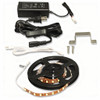 Flexible LED strip light kit with reel, power adapter, cord, metal bracket and screws.