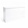 White 70-inch flat top wood cash wrap counter shown at an angle with recessed base.