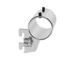 Chrome tubular collar bracket with two black set screws, knurled thumbscrew and slotted tab for round hangrail mounting