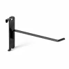 Black powder-coated steel display peg with flat-plate back and dual grid clips, upturned tip to retain merchandise