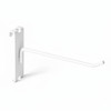 White powder-coated single-prong hook with flat backplate and dual top clips that grip gridwall panel wires