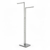 Chrome 2-way clothing rack with two straight square-tubing arms on adjustable post and square base.
