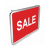 Frame holding a red SALE sign, showing the landscape 7x11 display area and chrome border in retail use