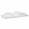 Clear acrylic styrene shelf with two upright front lips to angle shoes, for slatwall panel mounting