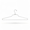Chrome wire shirt hanger with open swivel hook and coiled neck, front view showing sloped shoulders and straight bottom bar