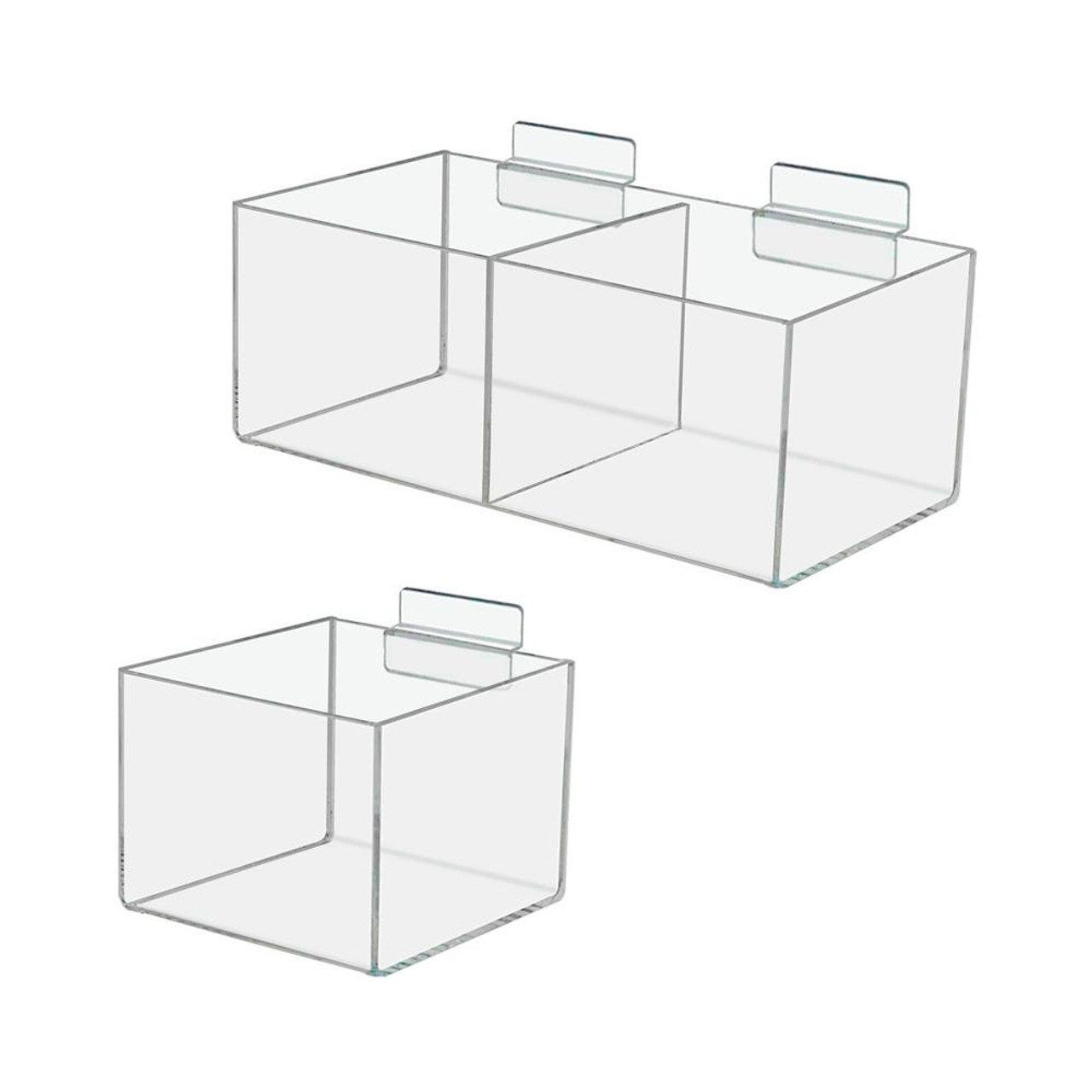 Proacrylics Acrylic Bins for Slatwall, two pockets measuring 12-1/4" W x 6" D x 4" H