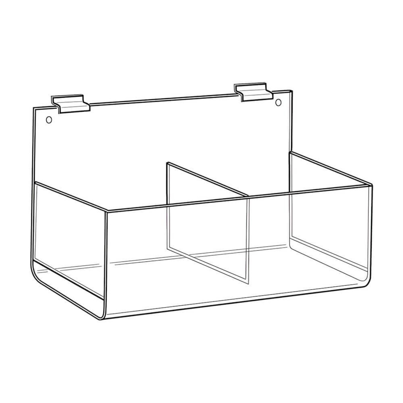 Clear Acrylic Slatwall Bin Double Pocket