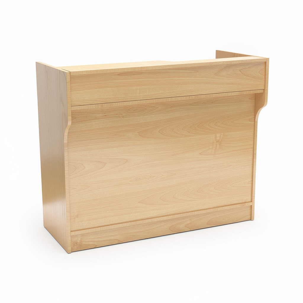 Maple wood-grain finish counter showing recessed front panel and stepped ledge top