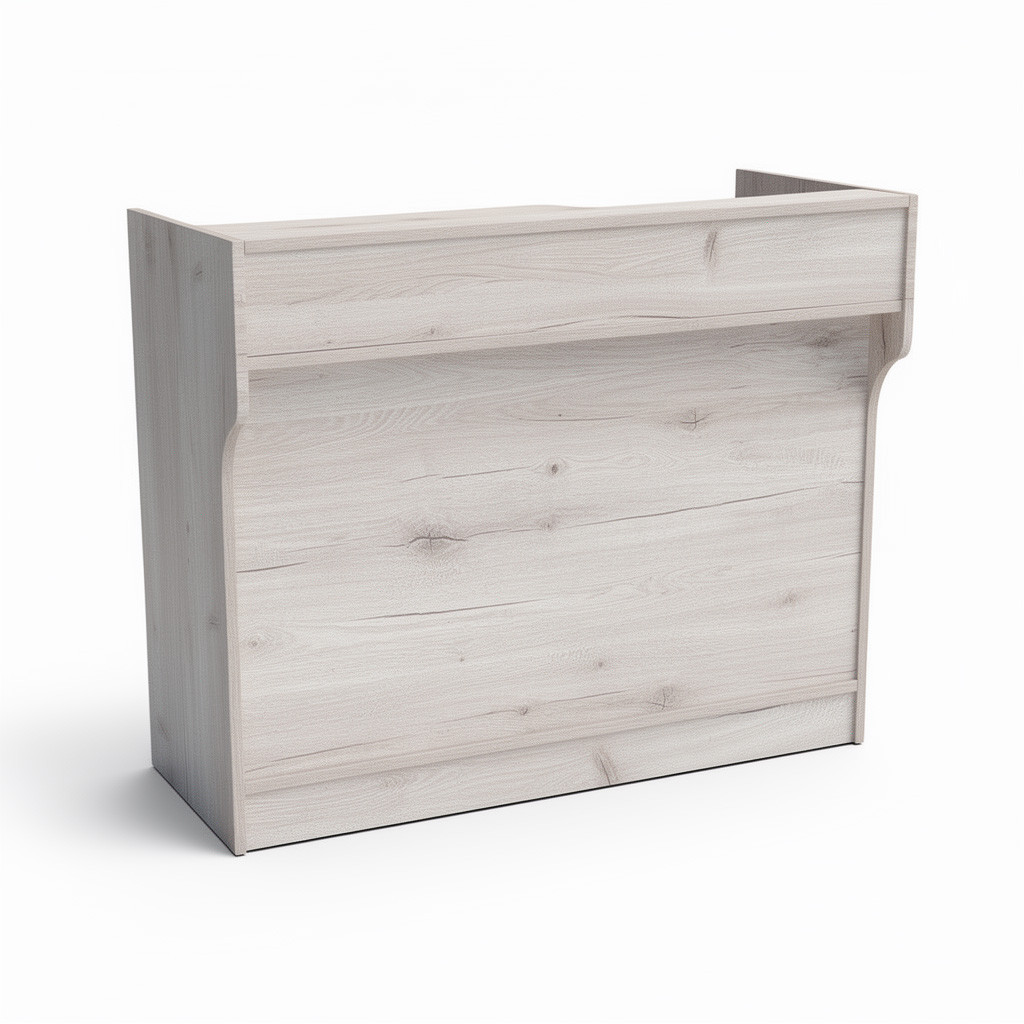 Light gray weathered-wood laminate finish showing knots and grain on front panel