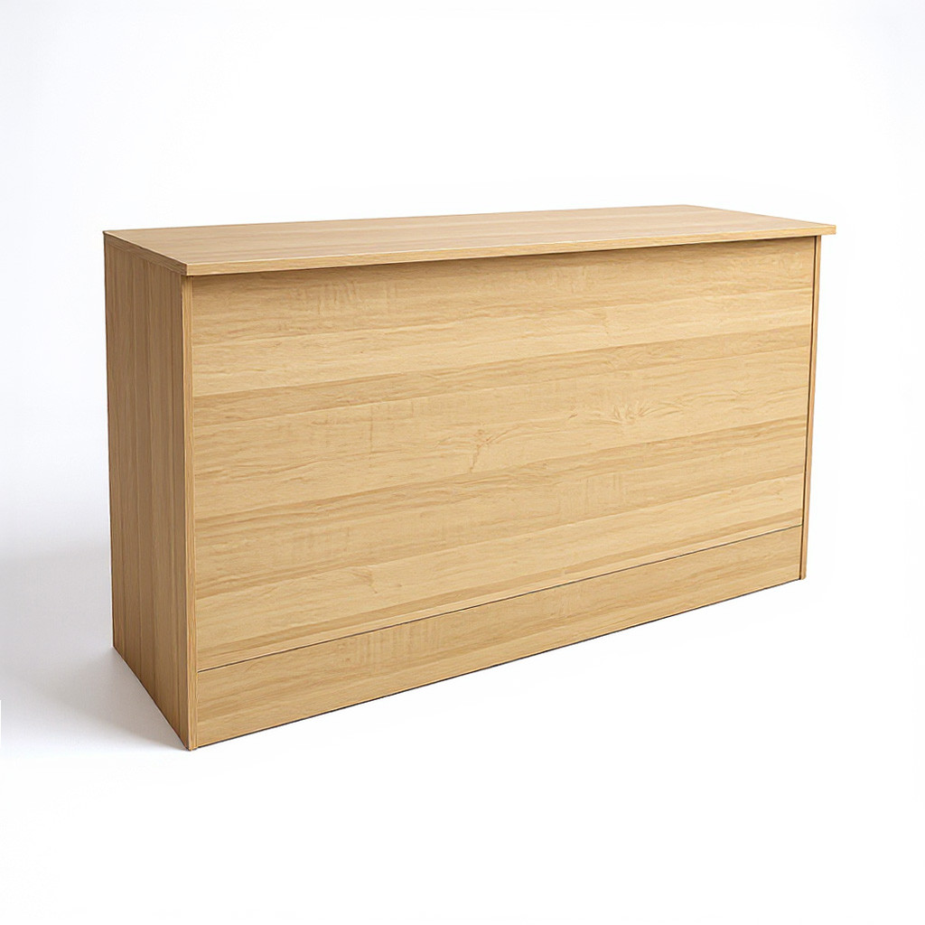 Light wood flat-top cash wrap counter shown at an angle on a white background.